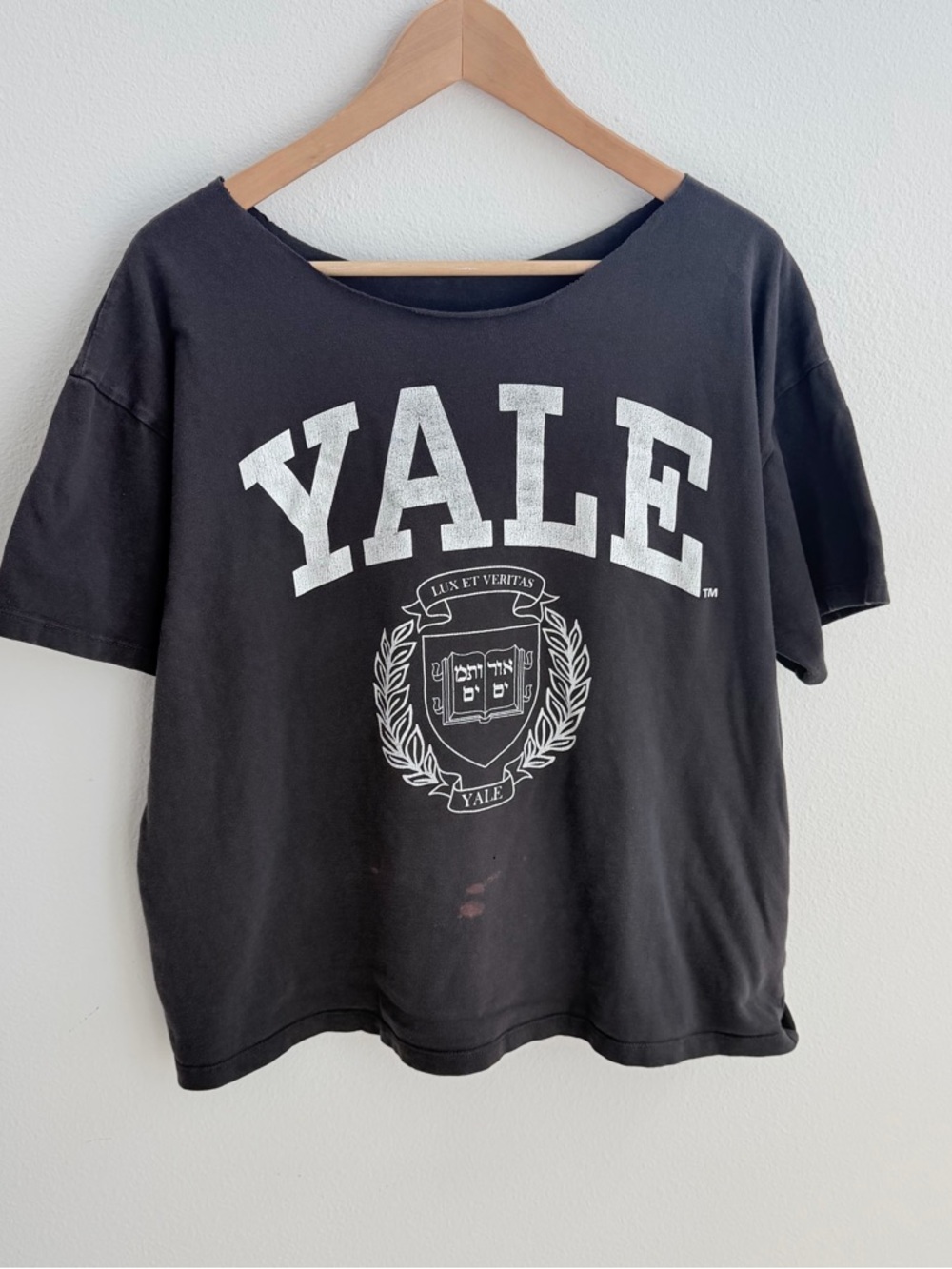 Yale Off the Shoulder Tee Distressed College Shirt Grunge